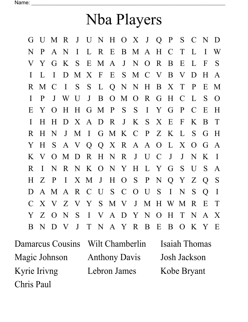 Nba Players Word Search WordMint