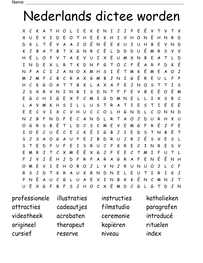 Nederlands dictee worden Word Search