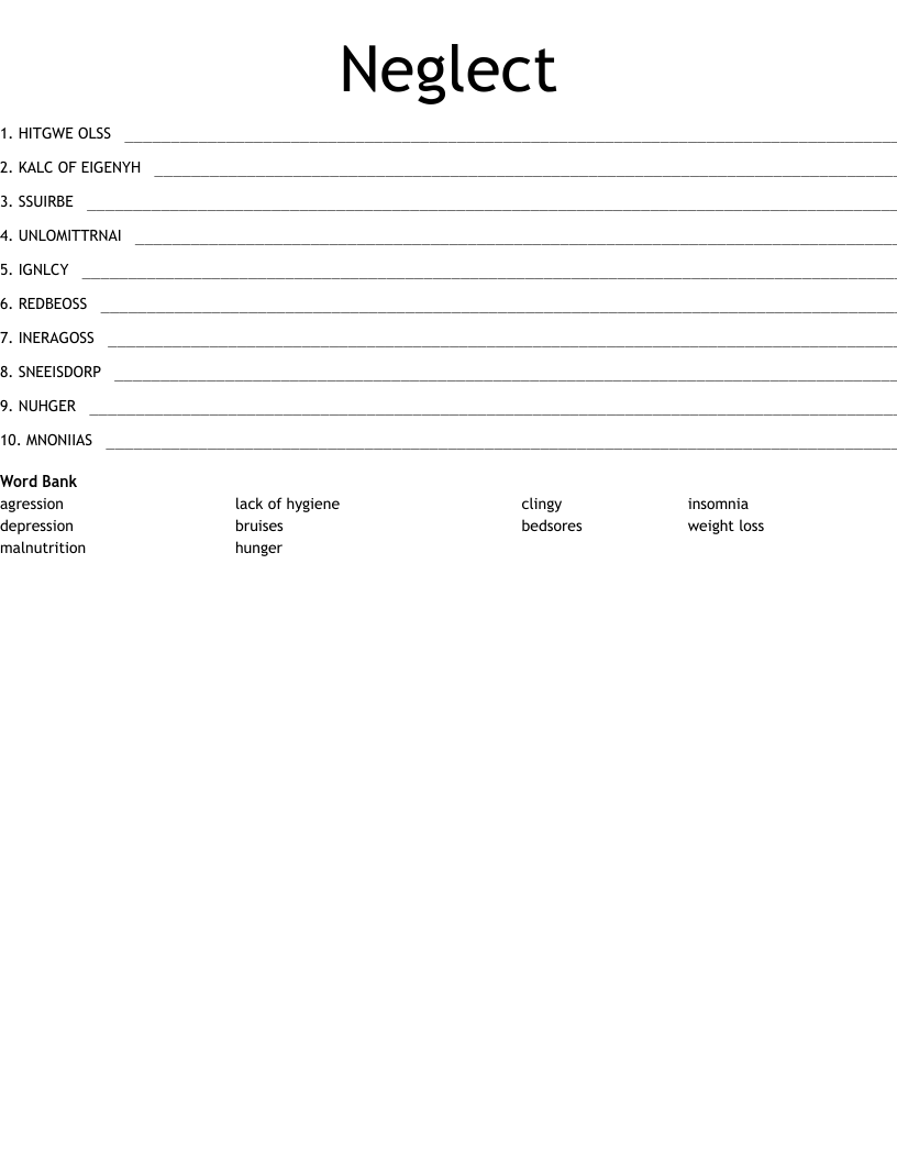 Neglect  Word Scramble