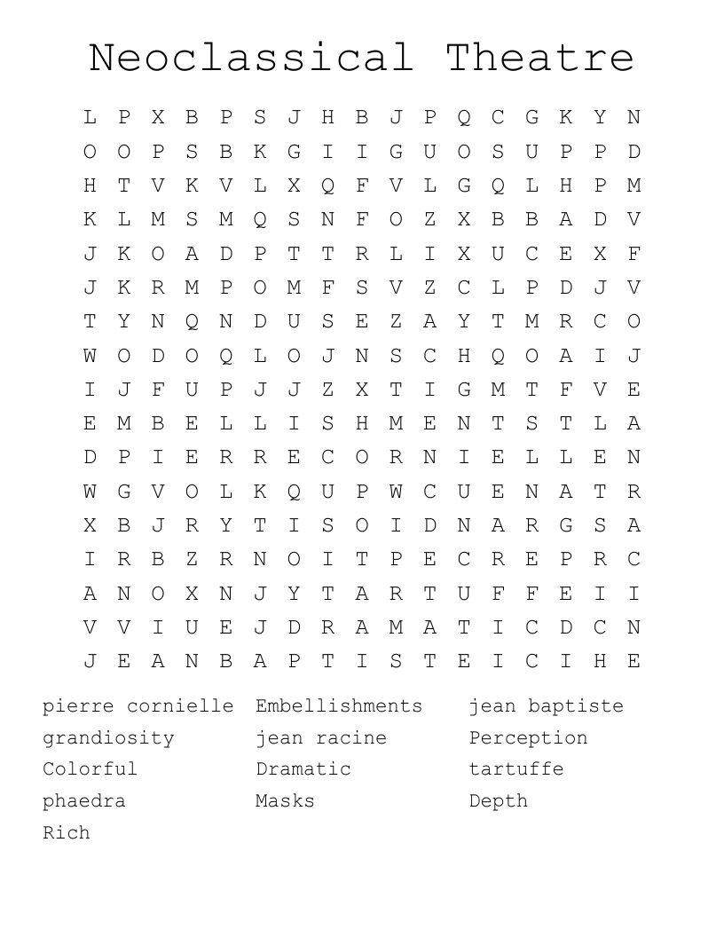 Neoclassical Theatre  Word Search