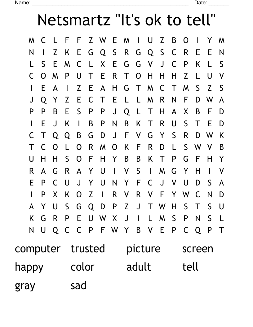 Netsmartz  "It's ok to tell" Word Search