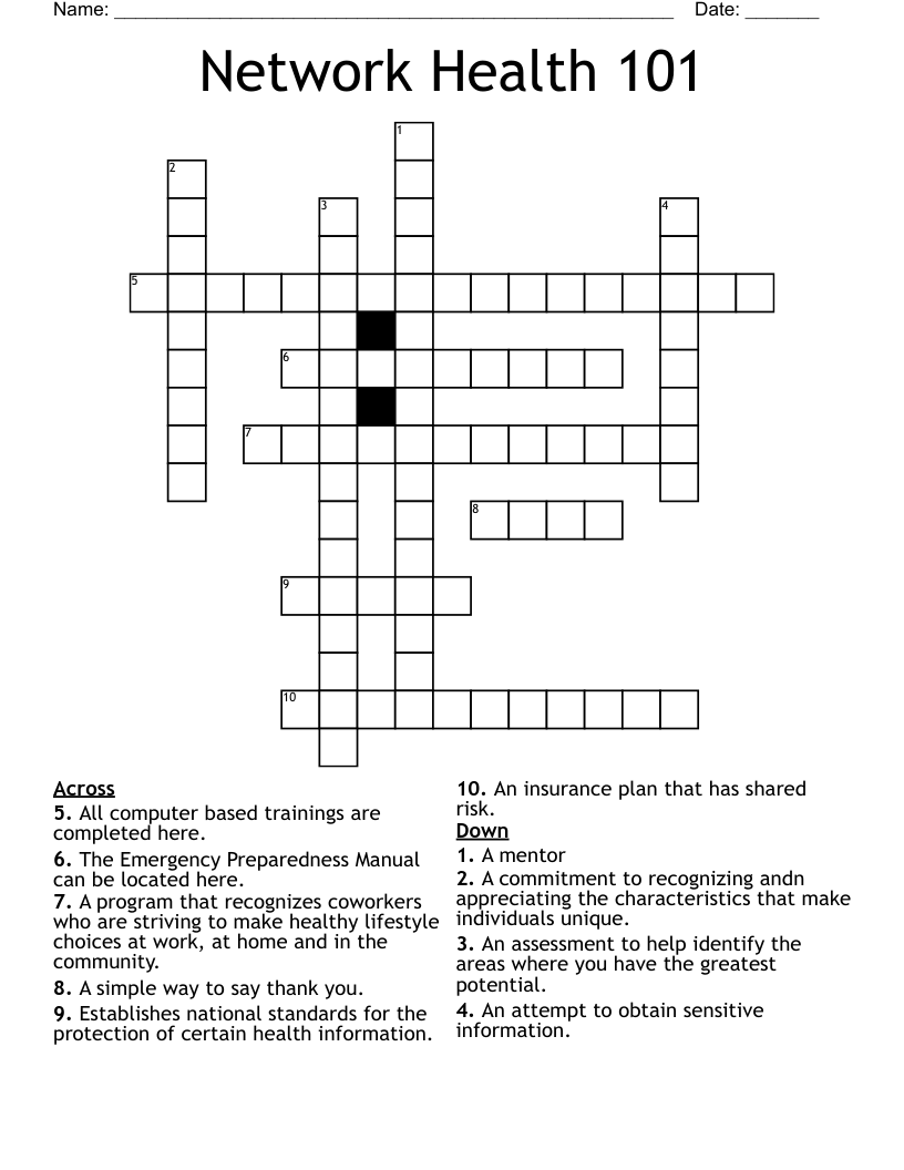 Network Health 101 Crossword