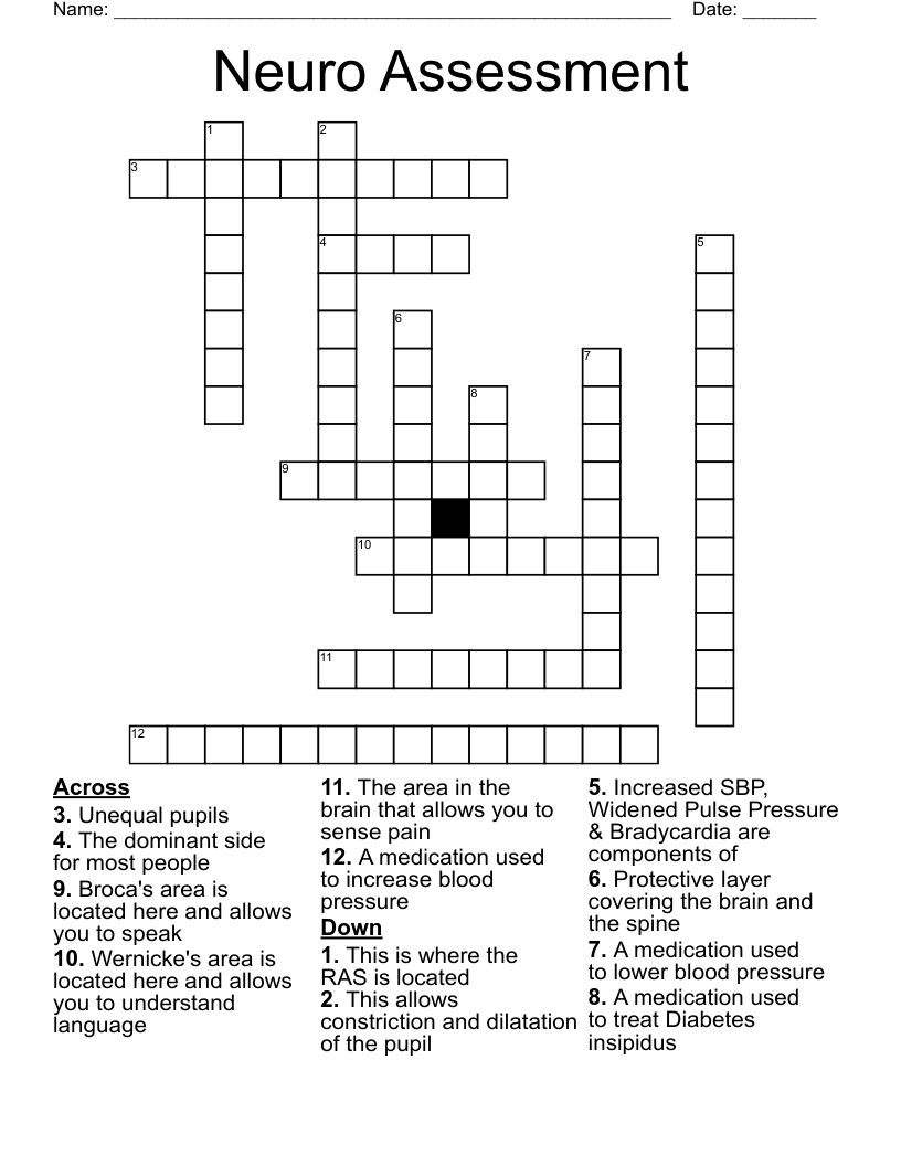 Neuro Assessment Crossword