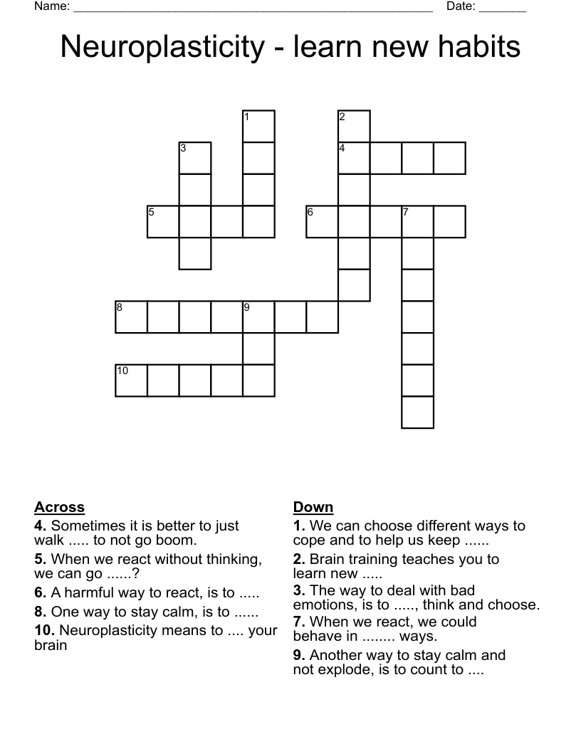 Neuroplasticity - learn new habits Crossword