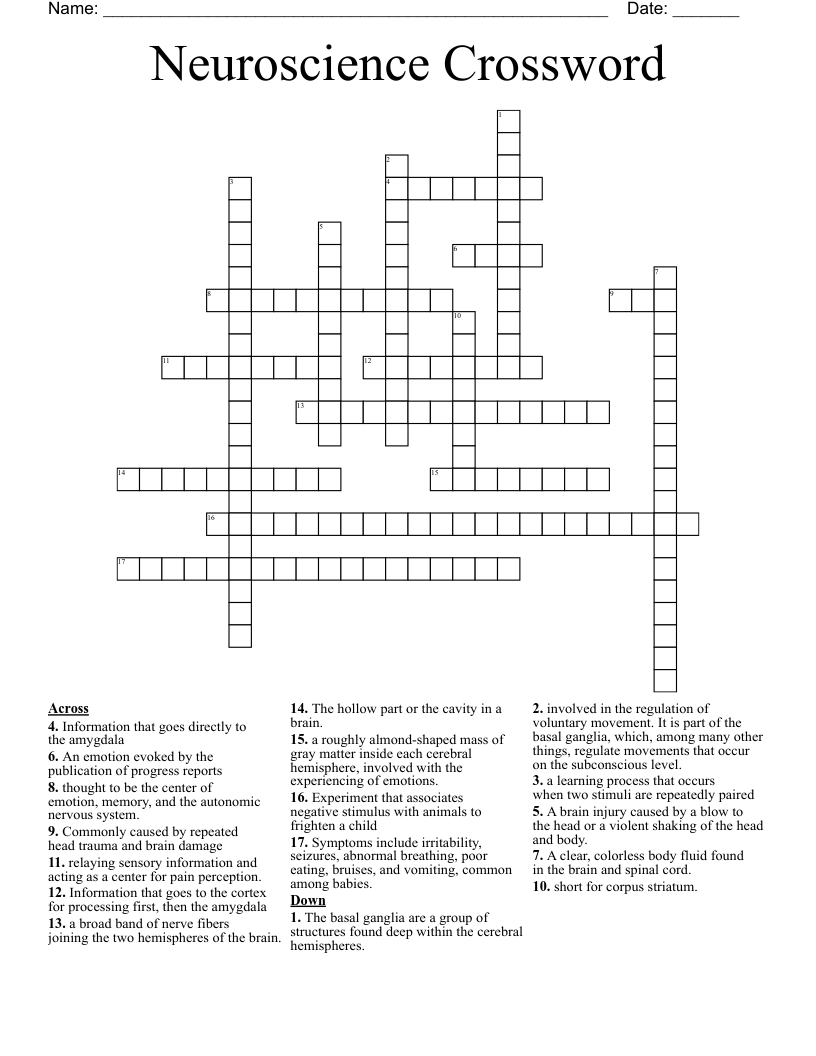 Neuroscience Crossword WordMint