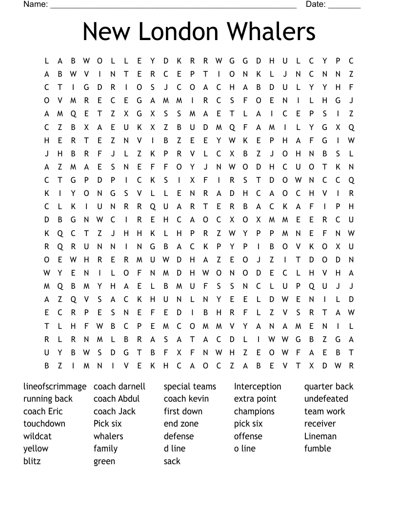 New London Whalers  Word Search