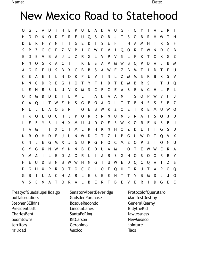 New Mexico Road to Statehood Word Search WordMint