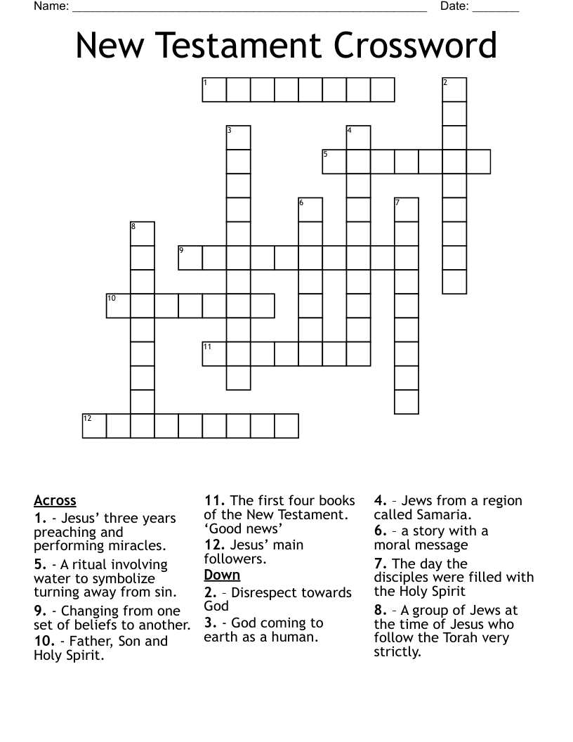 New Testament Crossword WordMint