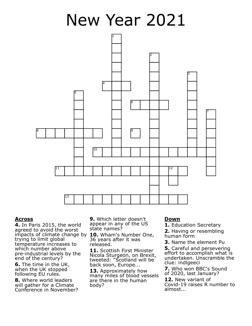 New Year 2021 Crossword