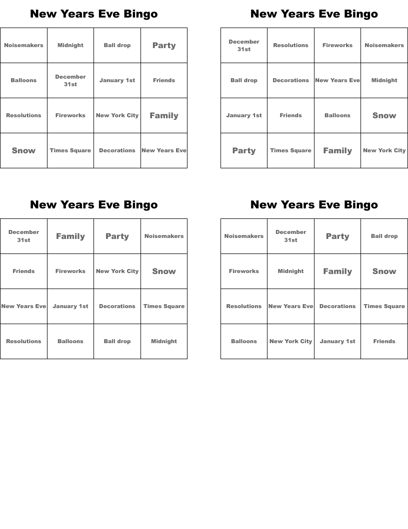 New Years Eve Bingo