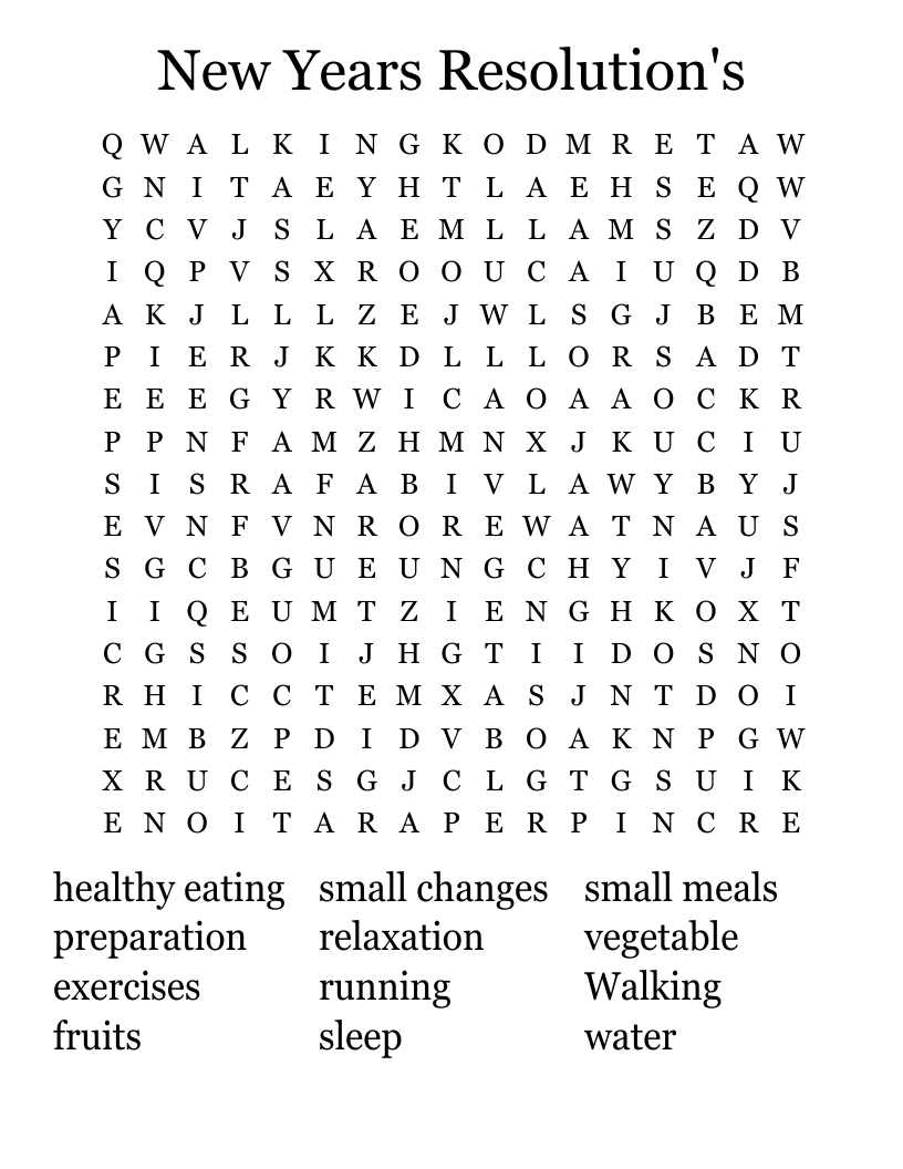 New Years Resolution's Word Search