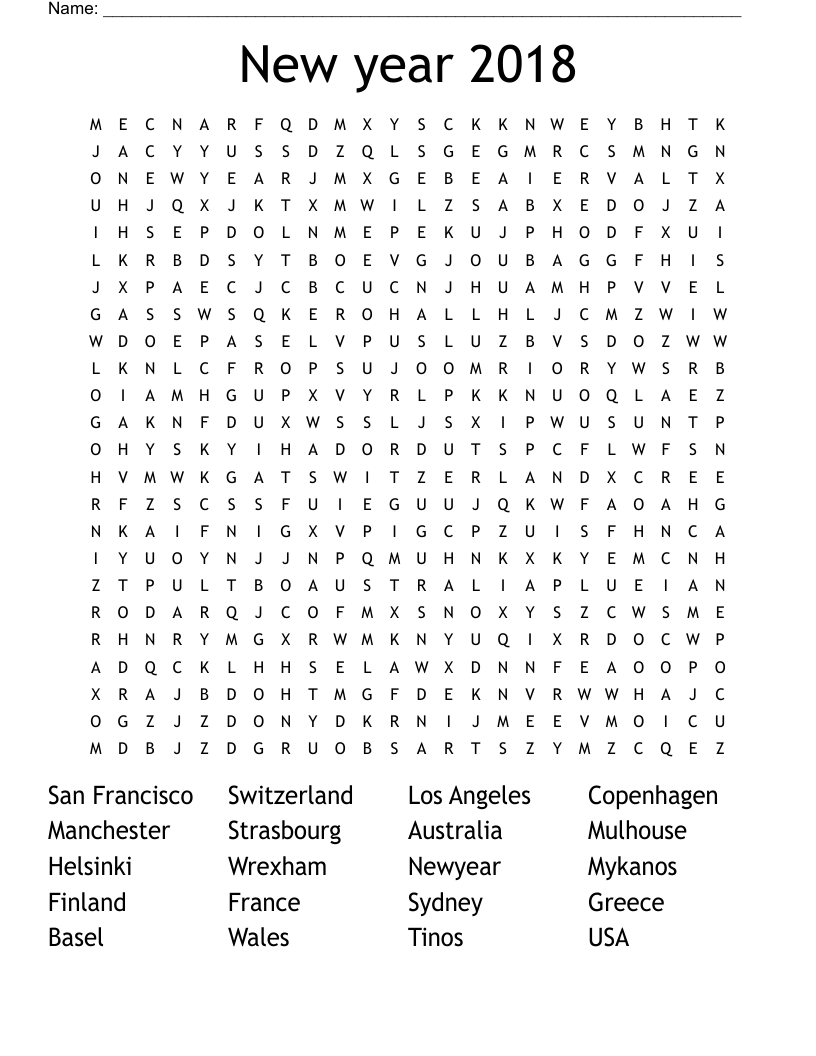 New year 2018 Word Search