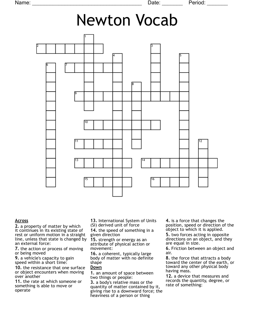 Newton Vocab Crossword