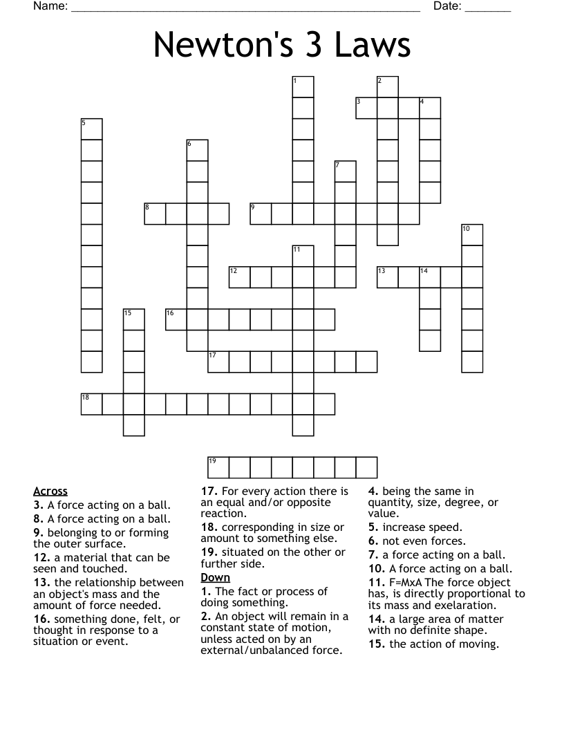 Newton s Motion Trio Crossword BAHIA HAHA
