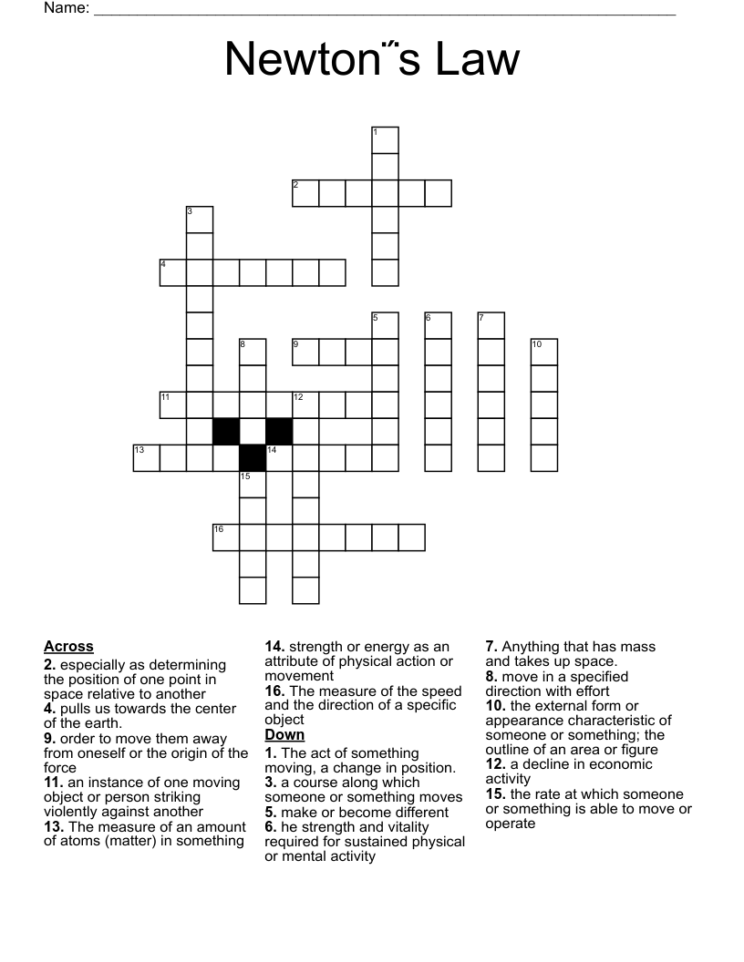 Newton΅s  Law Crossword