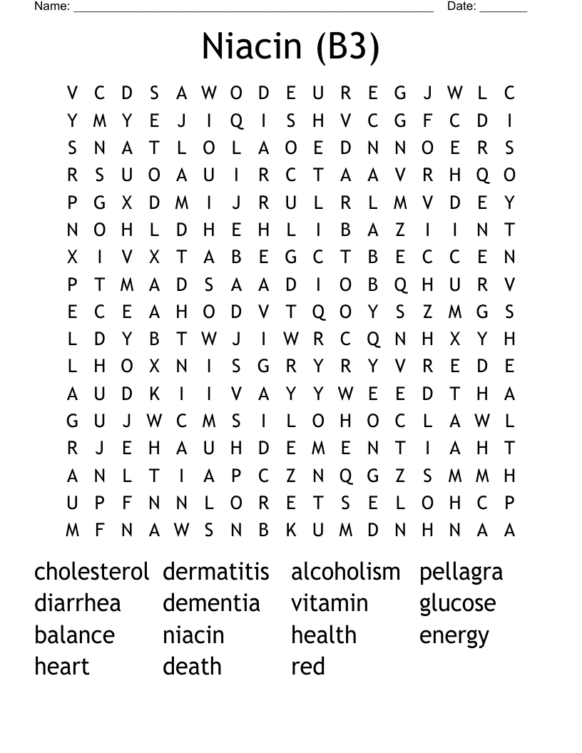 Niacin (B3) Word Search