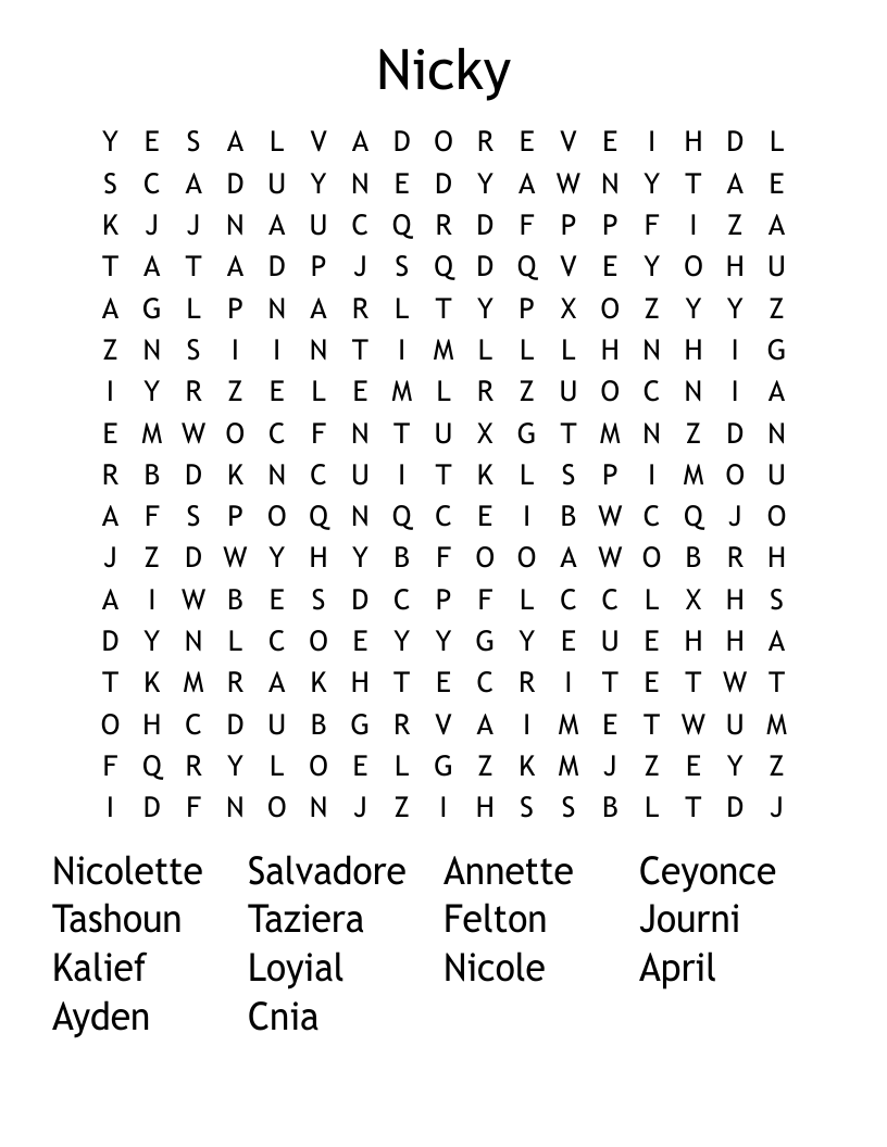 Nicky Word Search