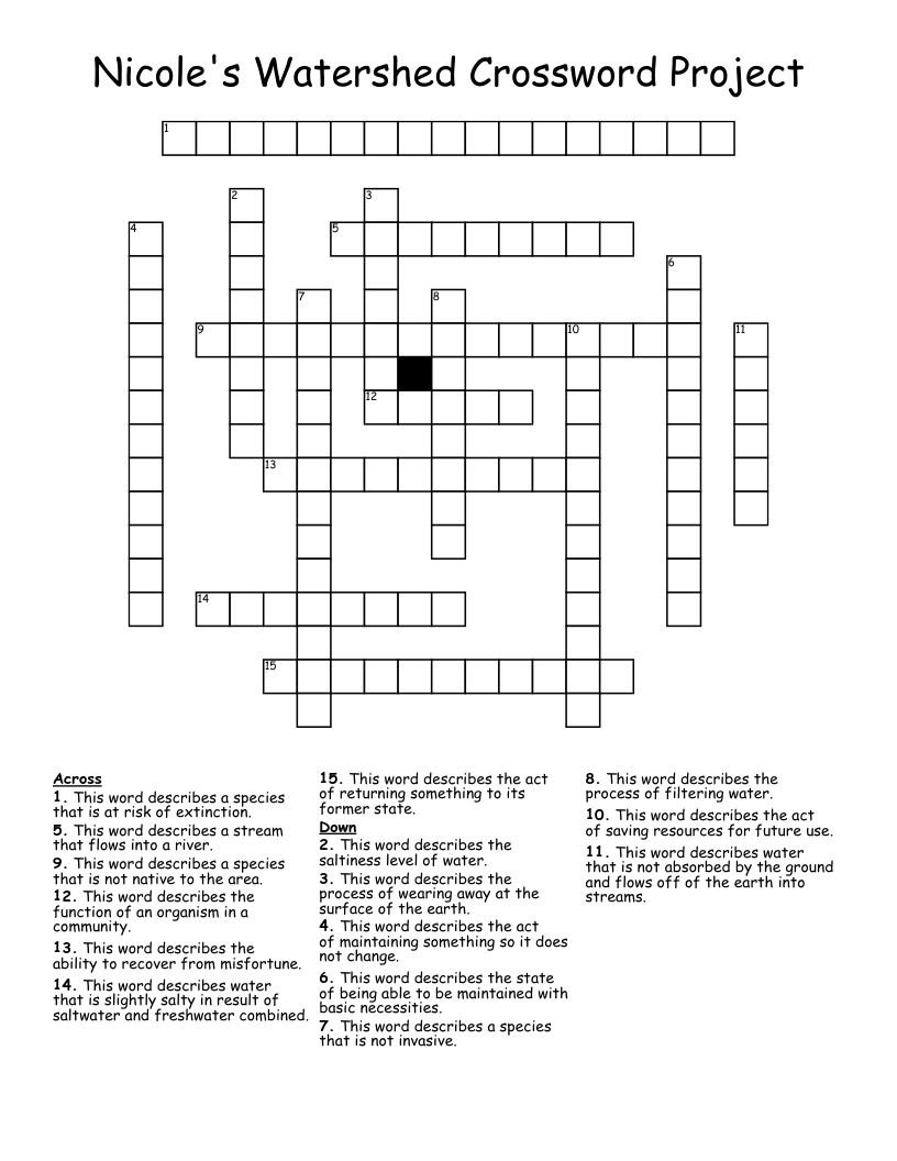 Nicole's Watershed Crossword Project WordMint