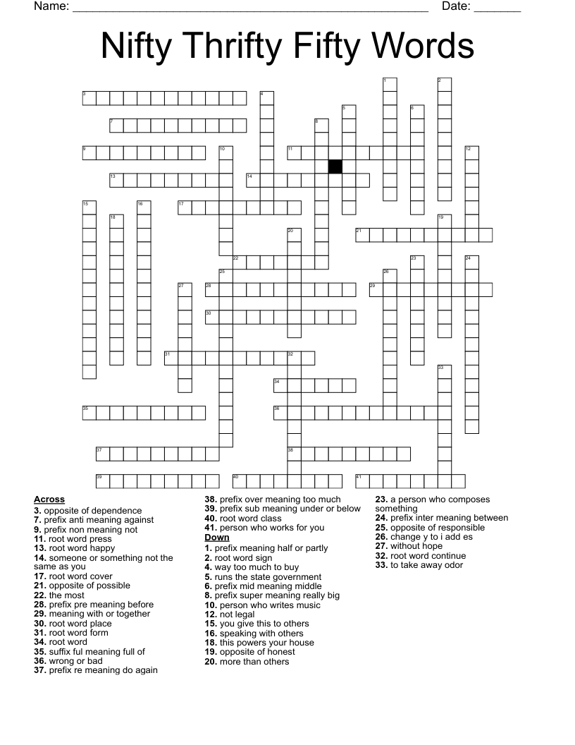 Nifty Thrifty Fifty Words Crossword WordMint