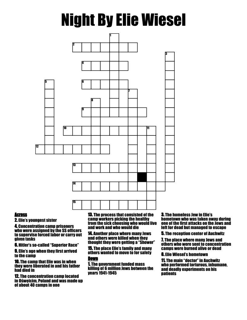 Night By Elie Wiesel Crossword WordMint