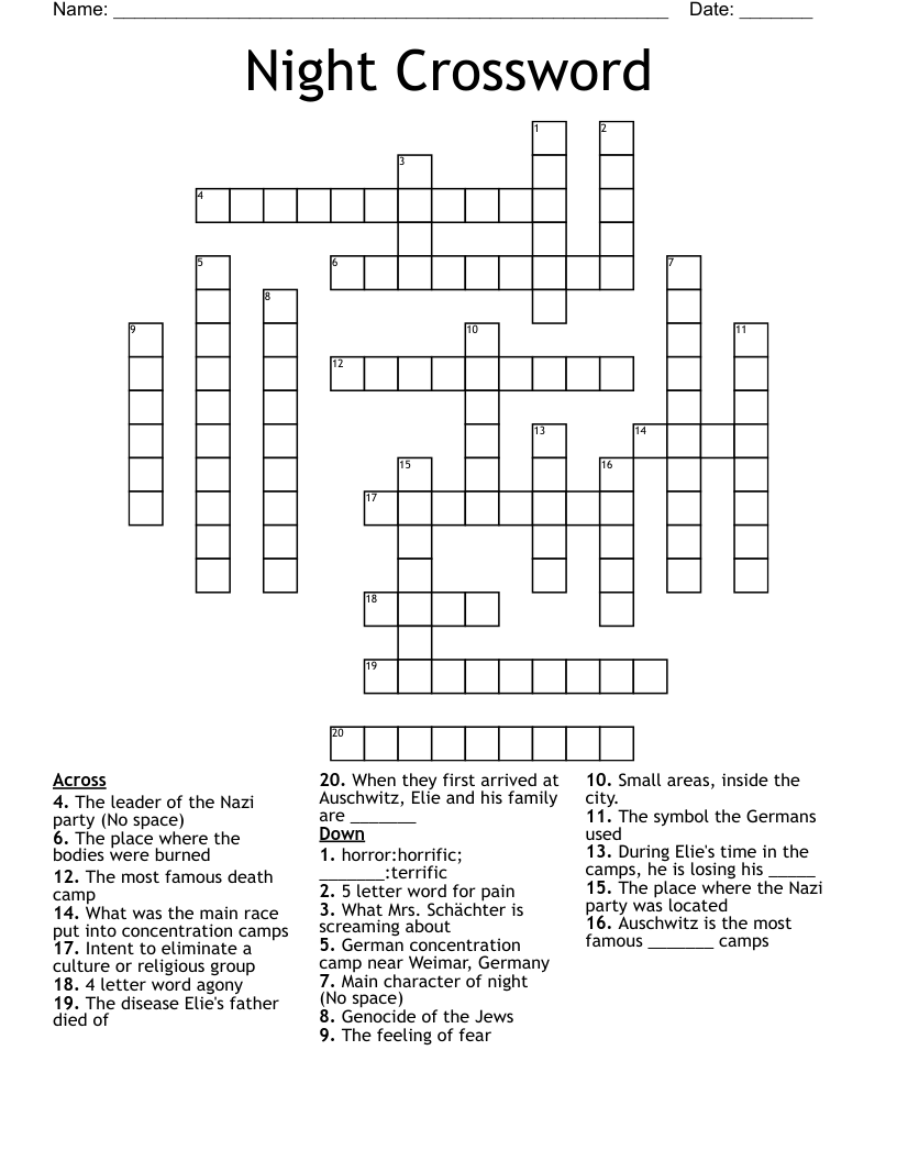 Night Chapters 1 4 Crossword WordMint