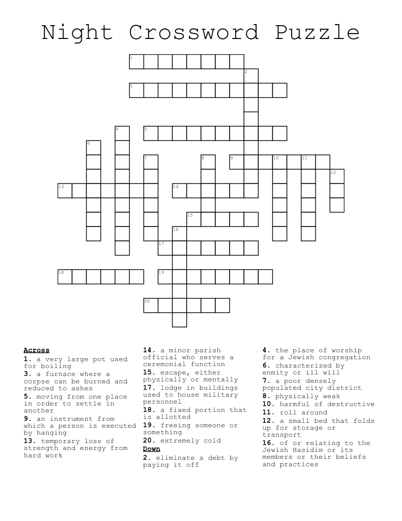 Night Crossword Puzzle WordMint