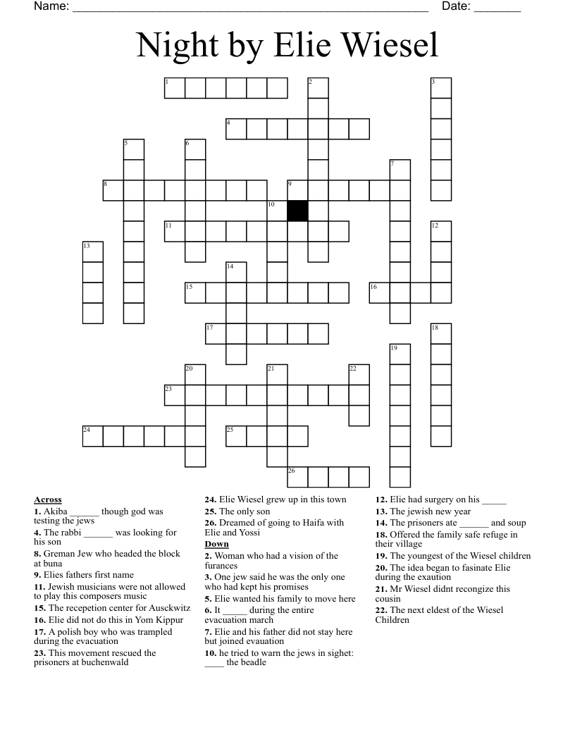 Night By Elie Wiesel Crossword WordMint