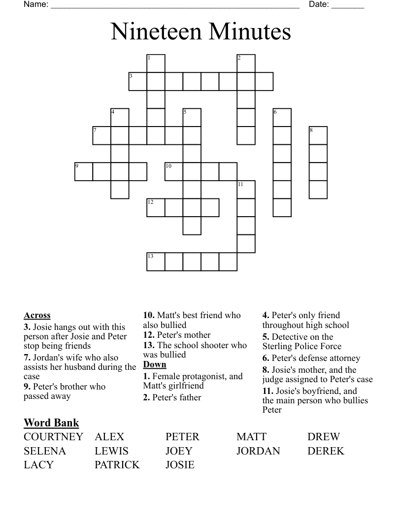 Nineteen Minutes Crossword
