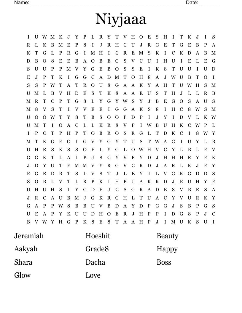 Niyjaaa Word Search