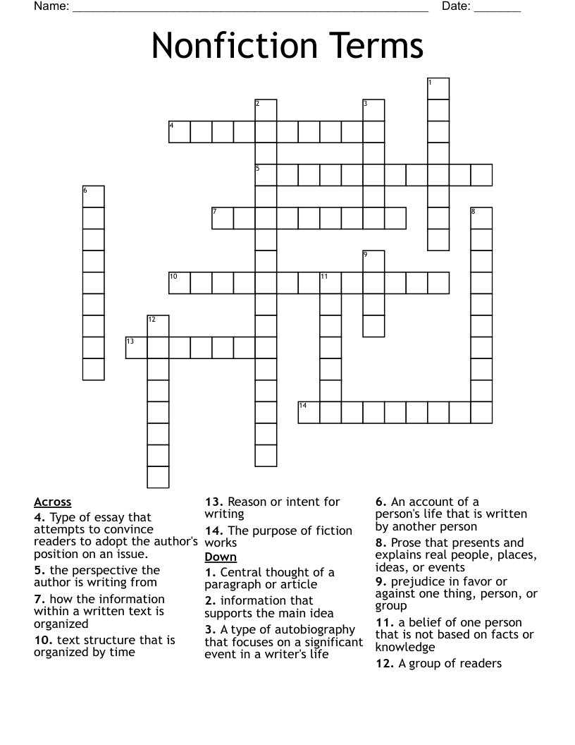Elements Of Nonfiction Word Search WordMint