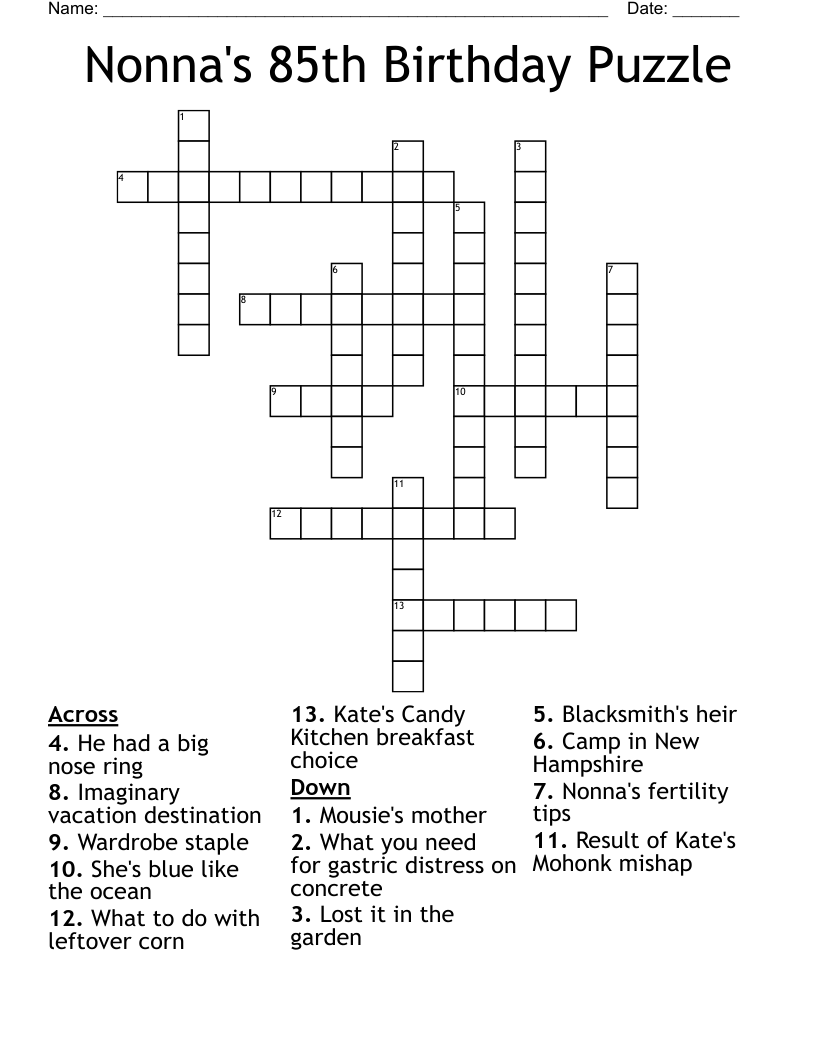 Nonna's 85th Birthday Puzzle Crossword