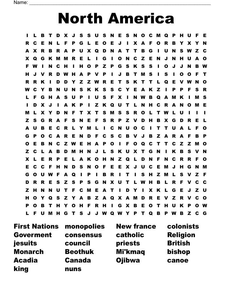 North America Word Search WordMint