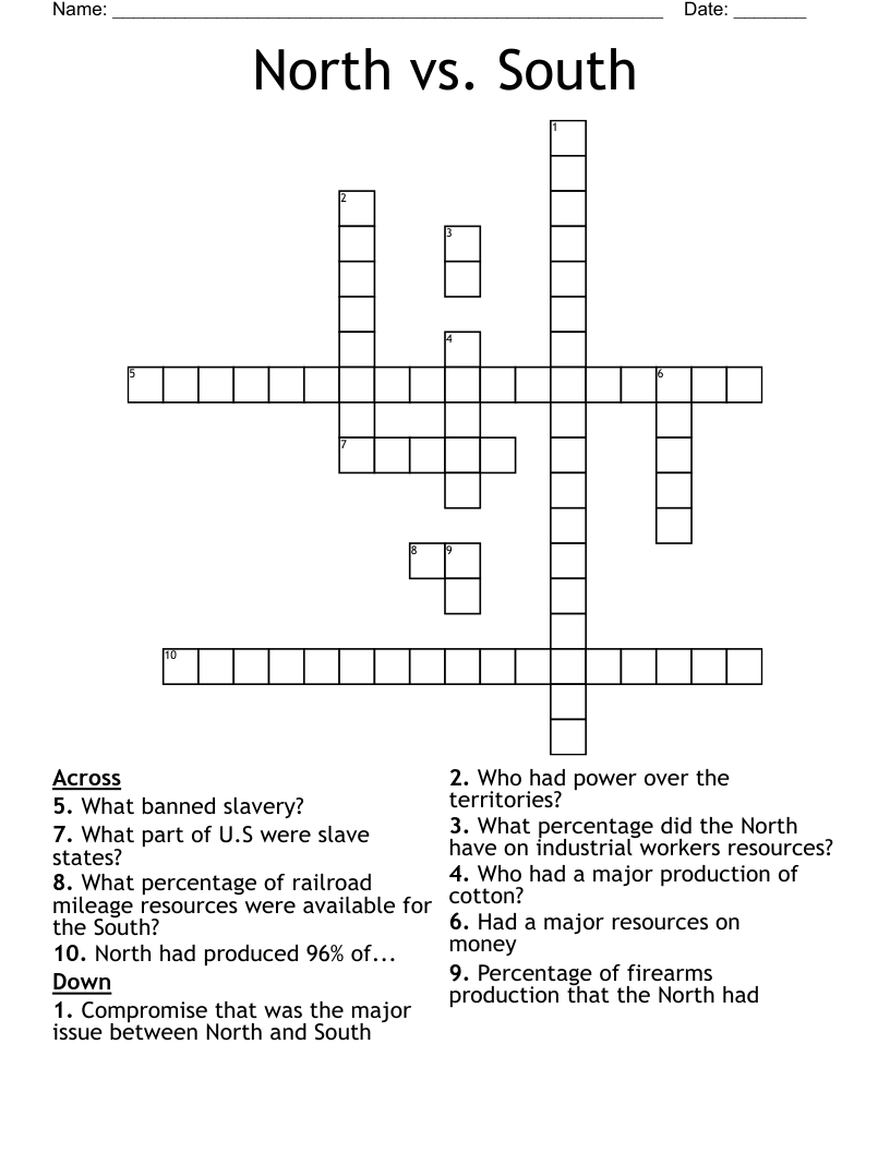 North vs. South Crossword