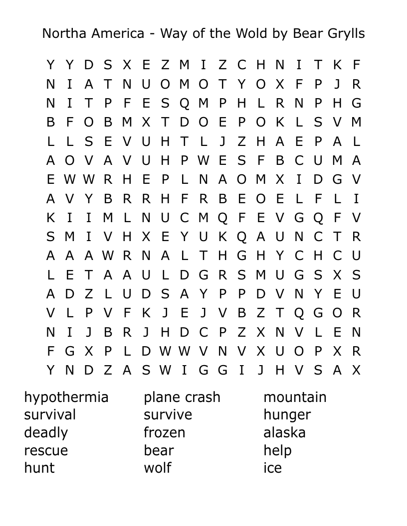 Northa America - Way of the Wold by Bear Grylls Word Search