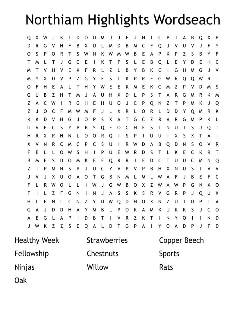 Northiam Highlights Wordseach Word Search