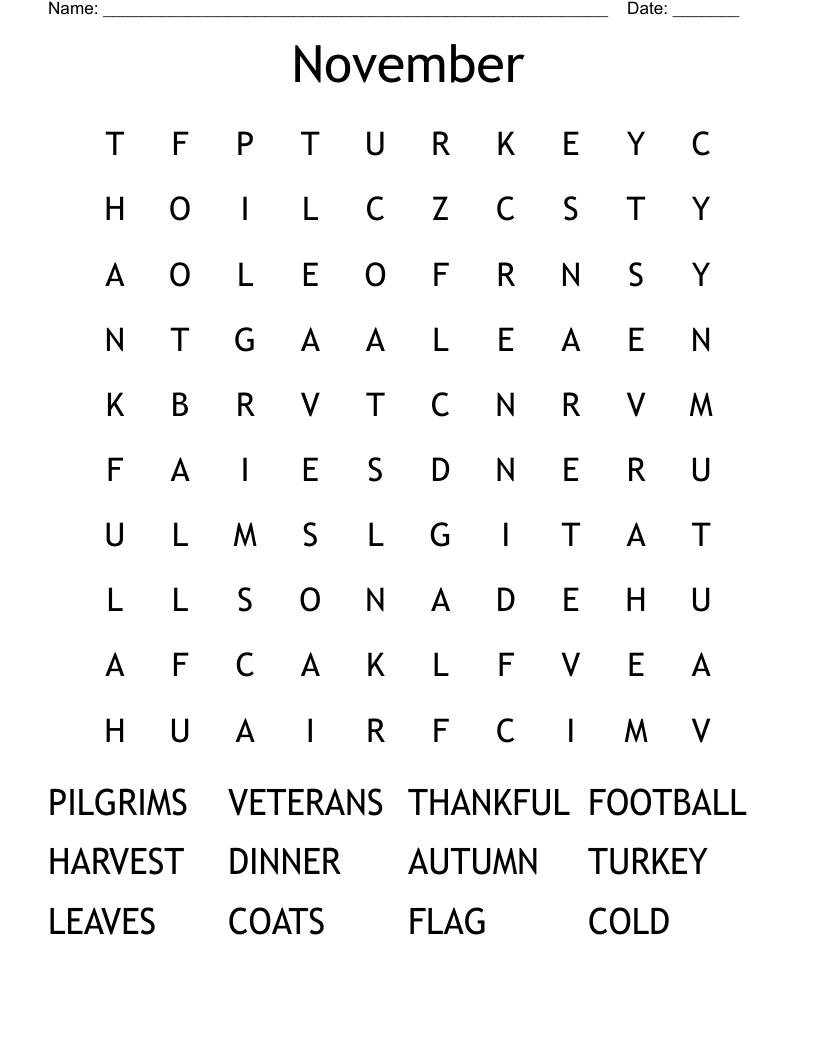 November Word Search