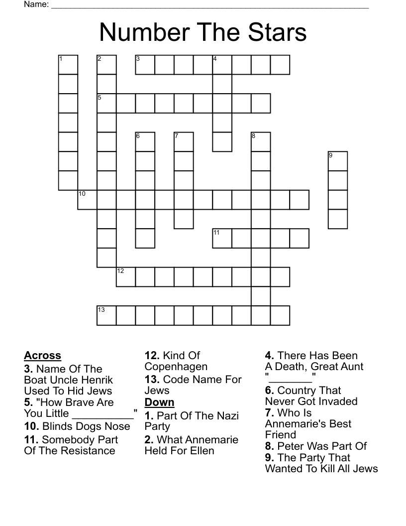 Number The Stars Crossword