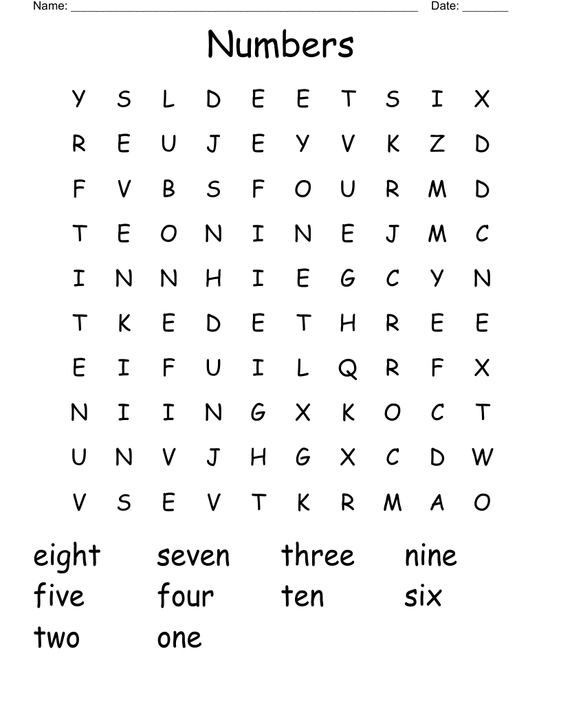 Numbers Word Search