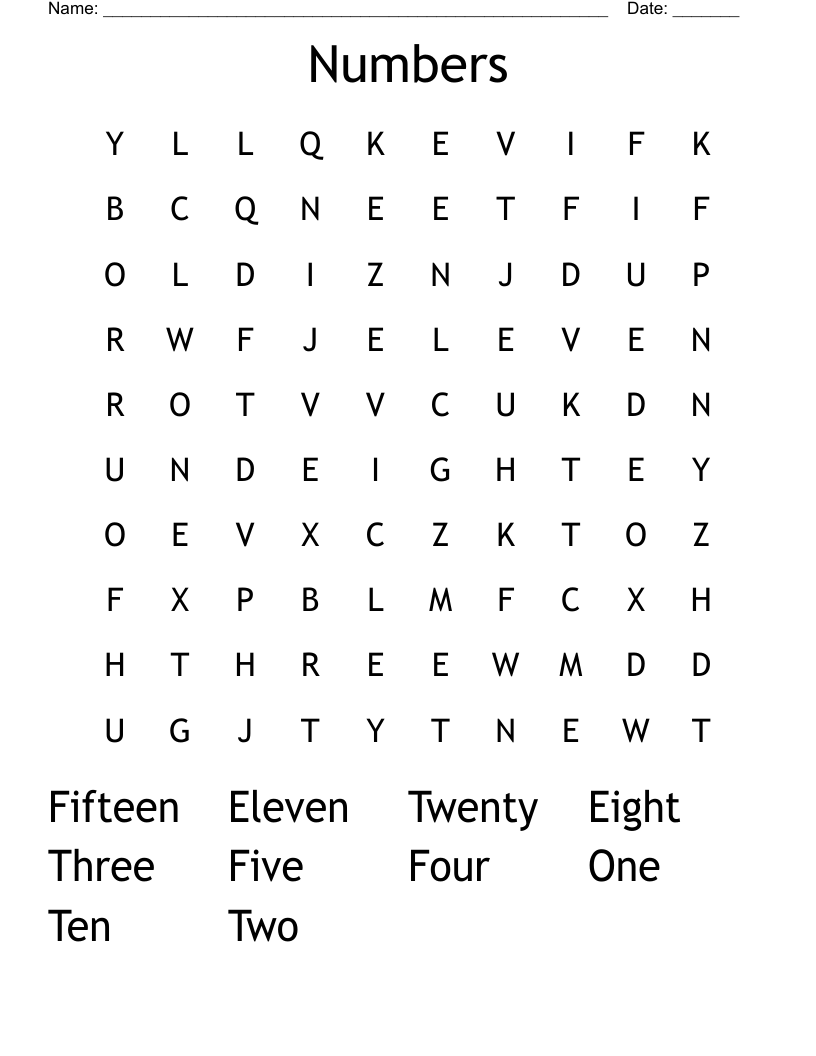 Numbers Word Search