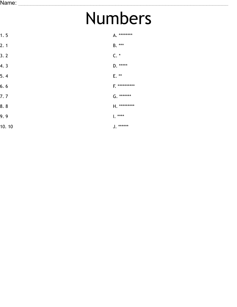 Numbers Worksheet