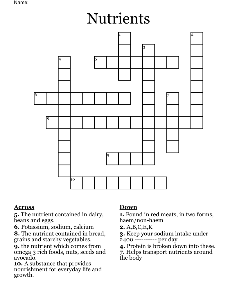 Nutrition Crossword Puzzle Wordmint Answers Francis Muniz s Crossword Puzzles