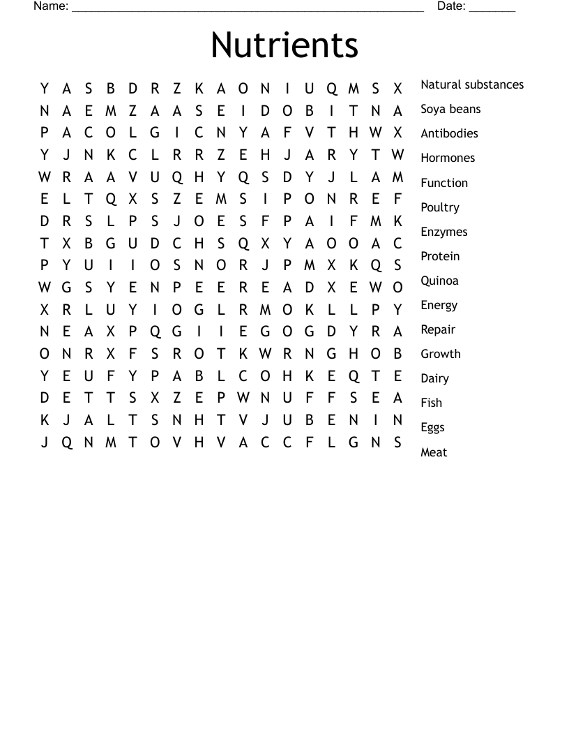 Nutrients Word Search WordMint