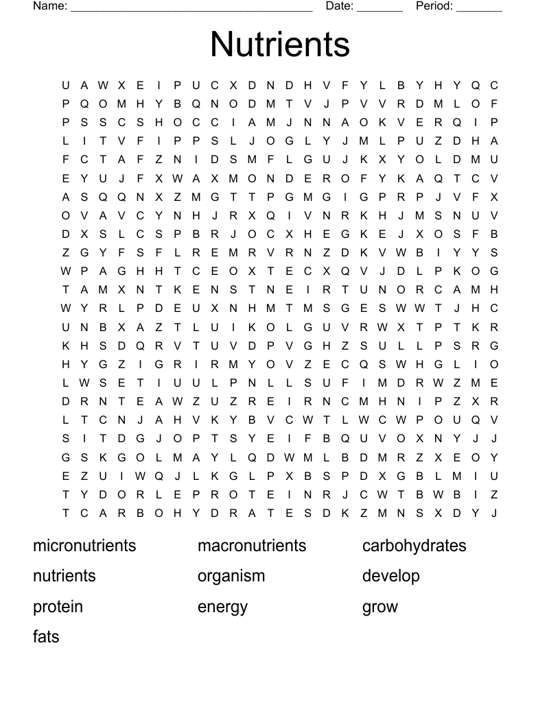 Nutrients Word Search WordMint