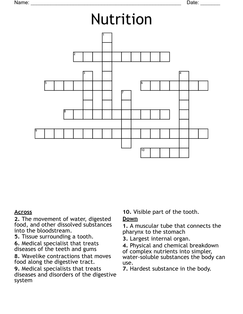 Nutrition Crossword
