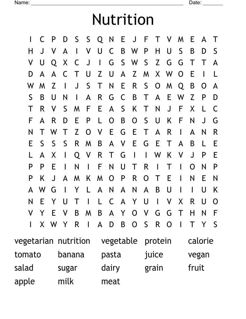 Nutrition Word Search