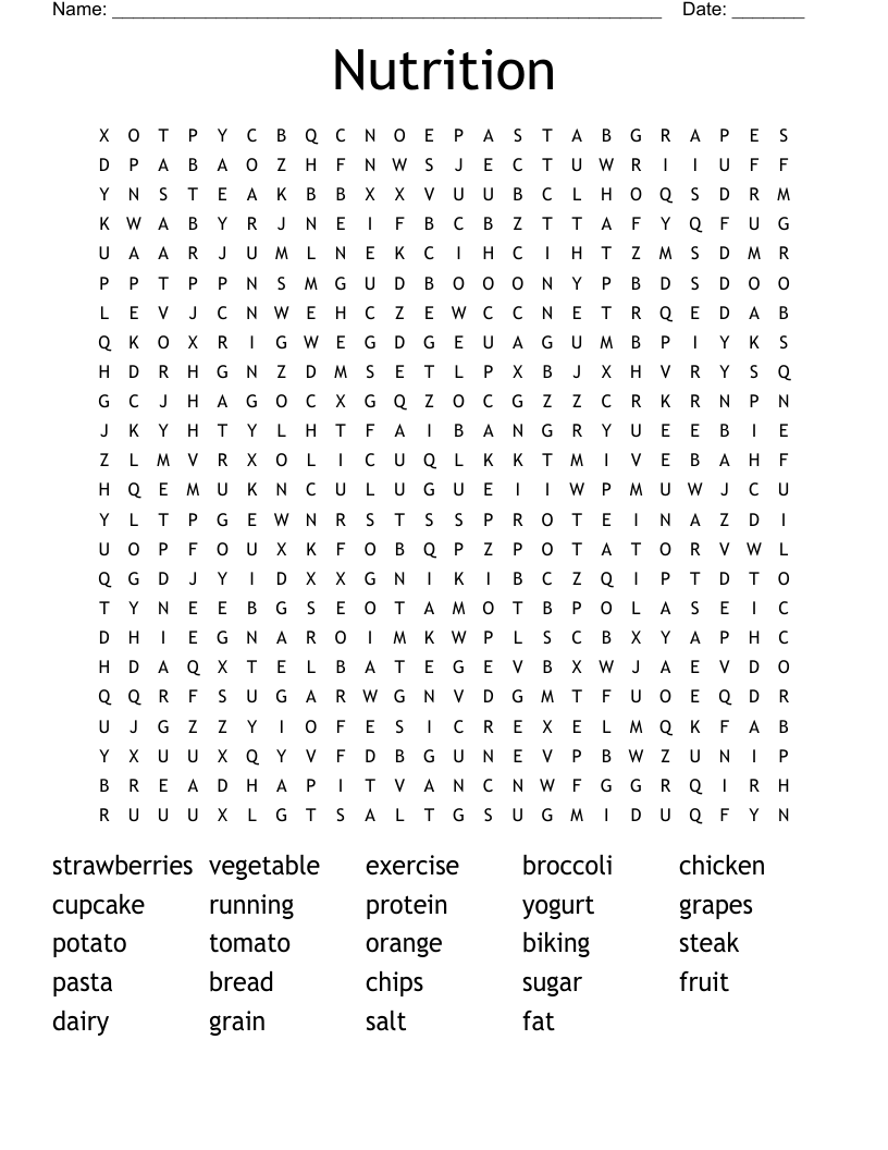 Nutrition Word Search WordMint