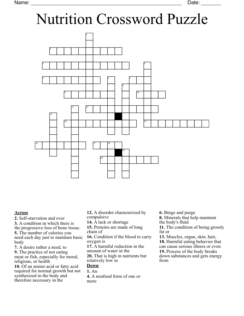 Nutrition Crossword Puzzle