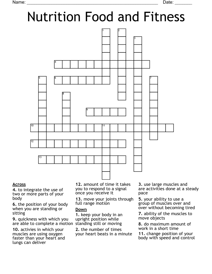 Nutrition Food and Fitness Crossword