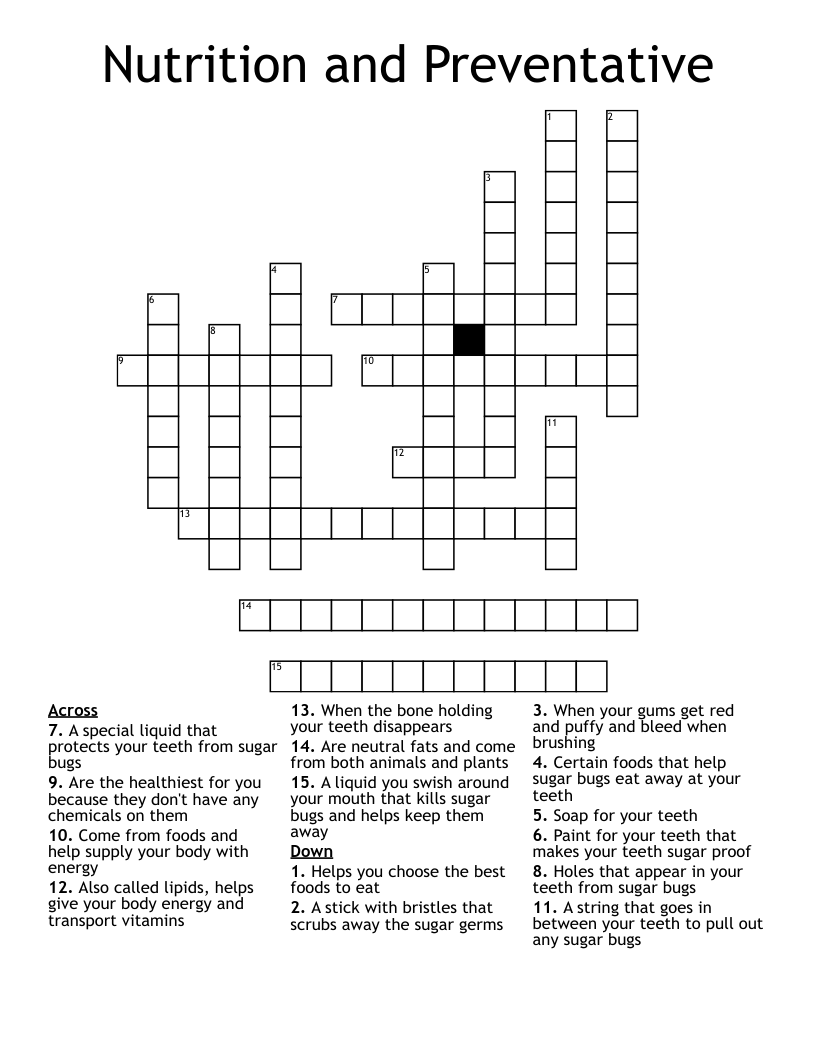 Nutrition and Preventative  Crossword