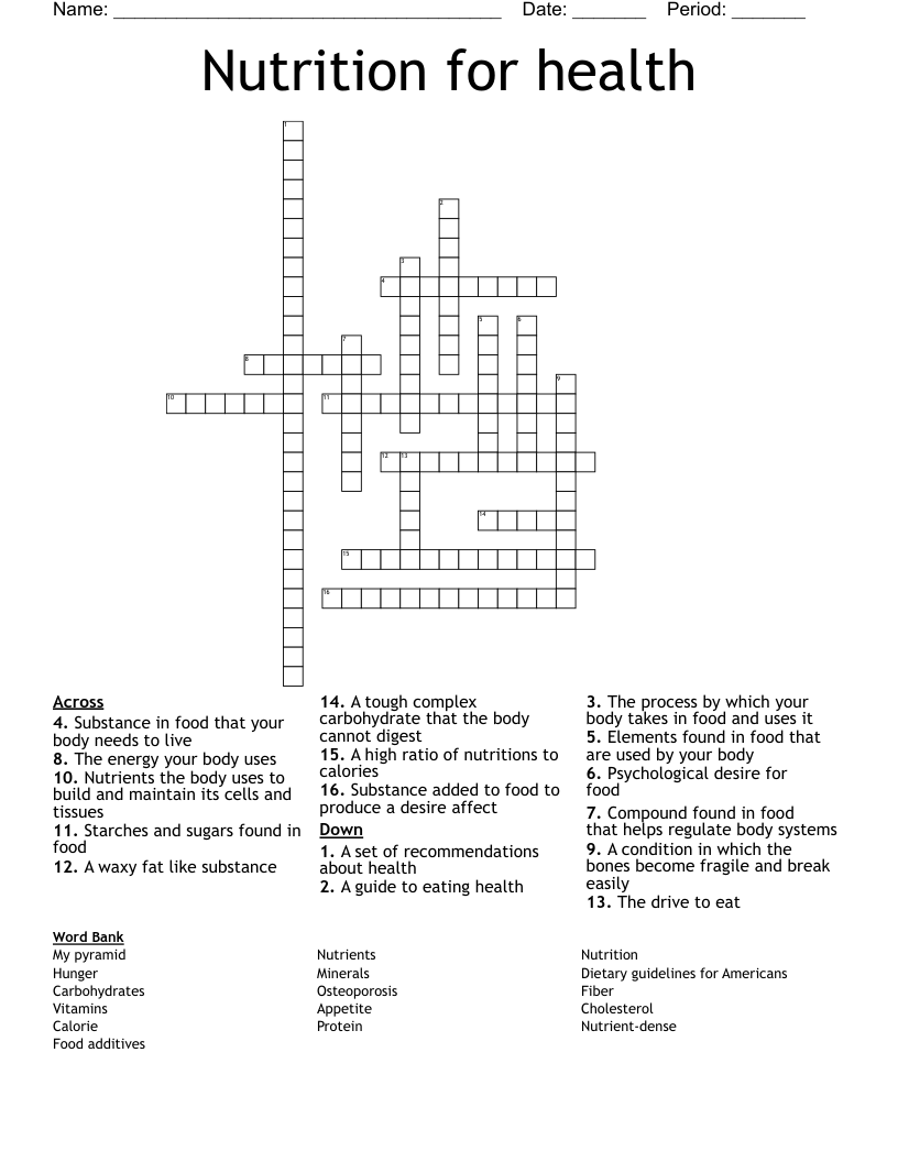 Nutrition For Health Crossword WordMint